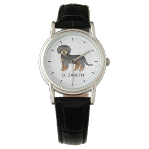 Black And Tan Mini Goldendoodle Cartoon Dog & Name Watch