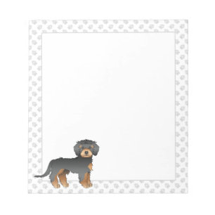 Black And Tan Mini Goldendoodle Cartoon Dog & Paws Notepad