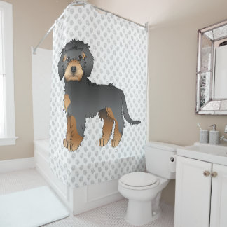 Black And Tan Mini Goldendoodle Cartoon Dog &amp; Paws Shower Curtain