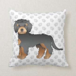 Black And Tan Mini Goldendoodle Cartoon Dog &amp; Paws Throw Pillow