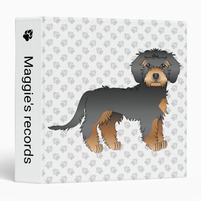 Black And Tan Mini Goldendoodle Cartoon Dog & Text 3 Ring Binder (Front/Spine)