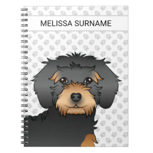 Black And Tan Mini Goldendoodle Cartoon Dog & Text Notebook
