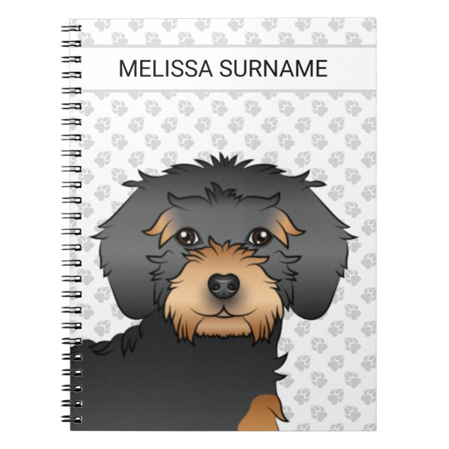 Black And Tan Mini Goldendoodle Cartoon Dog & Text Notebook (Front)