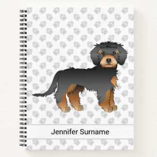 Black And Tan Mini Goldendoodle Cartoon Dog &amp; Text Notebook