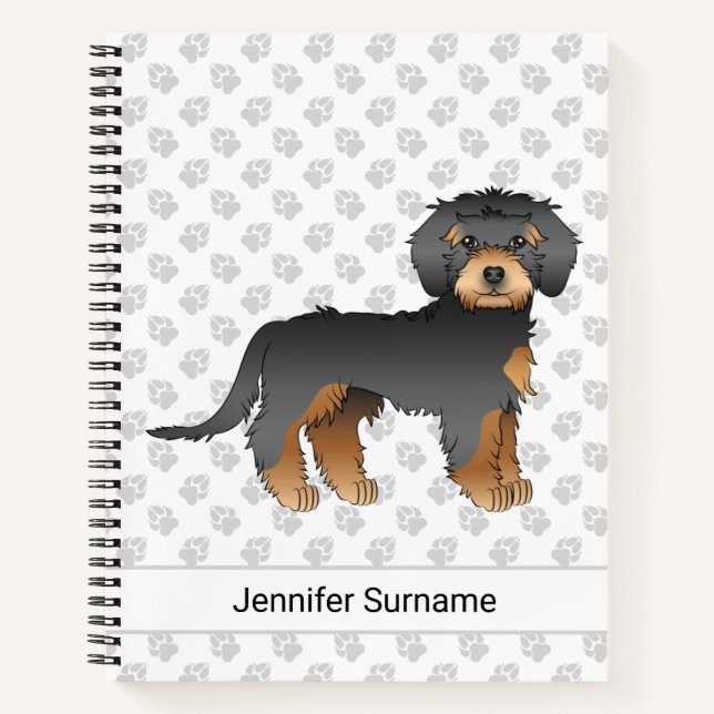 Black And Tan Mini Goldendoodle Cartoon Dog & Text Notebook (Front)