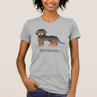 Black And Tan Mini Goldendoodle Cartoon Dog &amp; Text T-Shirt