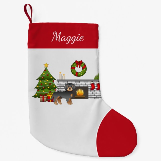 Black And Tan Mini Goldendoodle - Christmas Room Small Christmas Stocking (Front)