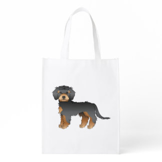 Black And Tan Mini Goldendoodle Cute Cartoon Dog Grocery Bag