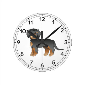 Black And Tan Mini Goldendoodle Cute Cartoon Dog Round Clock
