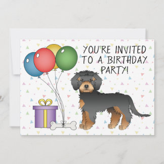 Black And Tan Mini Goldendoodle Cute Dog Birthday Invitation