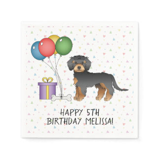 Black And Tan Mini Goldendoodle Cute Dog Birthday Napkins