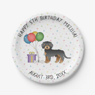 Black And Tan Mini Goldendoodle Cute Dog Birthday Paper Plates