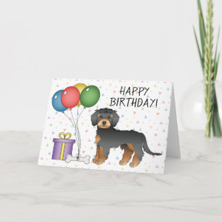 Black And Tan Mini Goldendoodle Happy Birthday Card