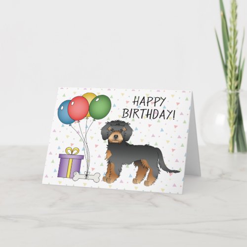 Black And Tan Mini Goldendoodle Happy Birthday Card