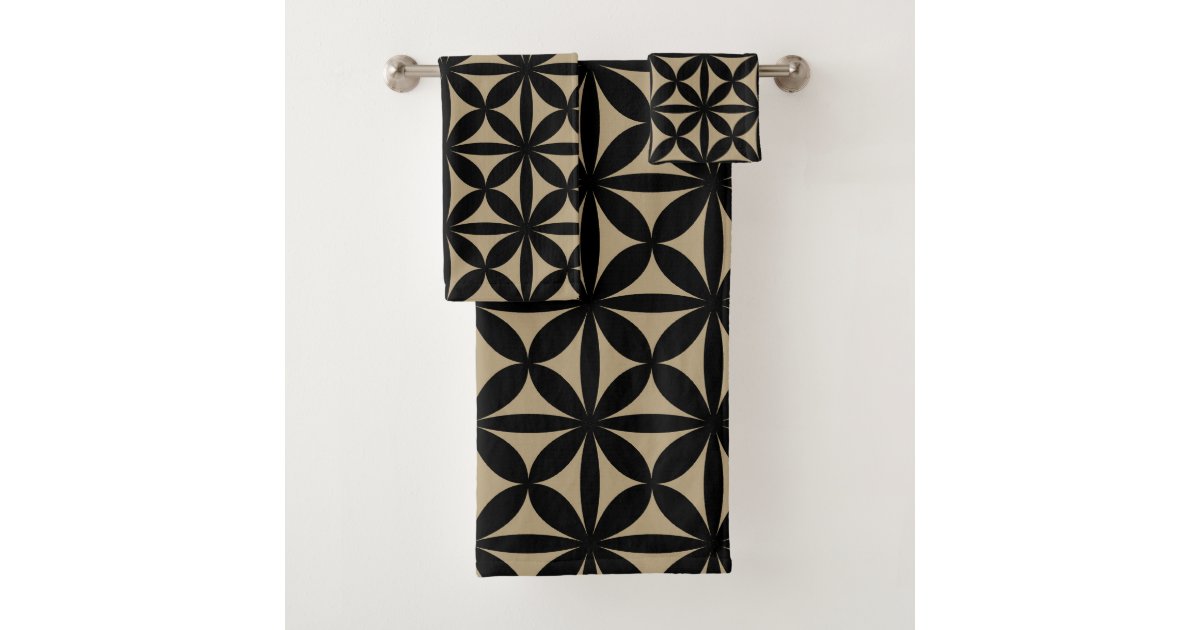 Black and Tan Modern / Retro Print Bath Towel Set | Zazzle