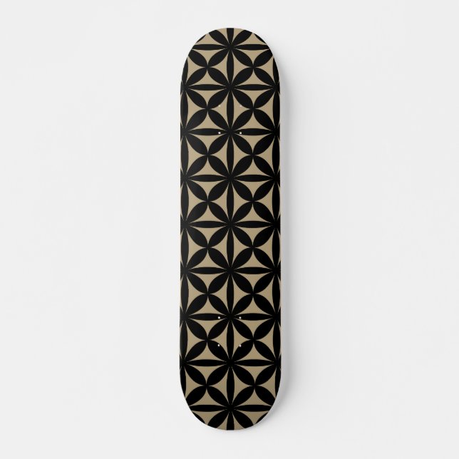 Black and Tan Modern / Retro Print  Skateboard (Front)