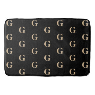 Black and Tan Monogram Pattern Bath Mat