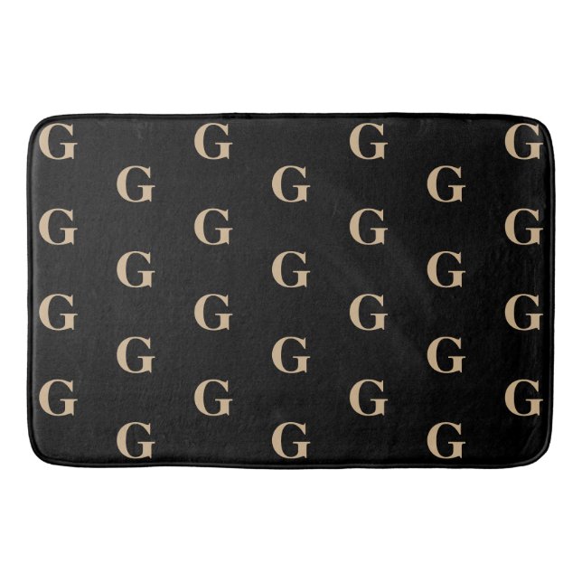 Black and Tan Monogram Pattern Bath Mat (Front)