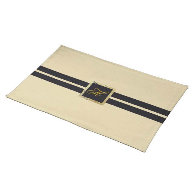 Black and Tan Monogram Placemat (On Table)
