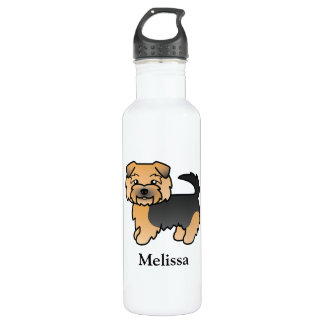 Black And Tan Norfolk Terrier Cartoon Dog &amp; Name Stainless Steel Water Bottle