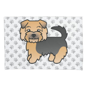 Black And Tan Norfolk Terrier Cartoon Dog & Paws Pillow Case