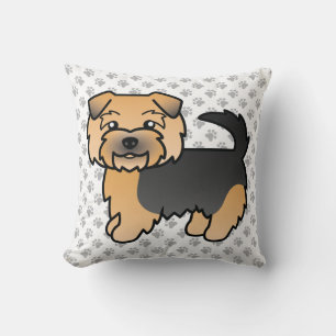 Black And Tan Norfolk Terrier Cartoon Dog & Paws Throw Pillow