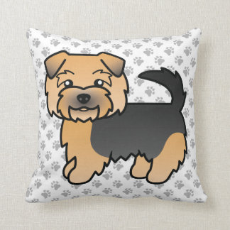 Black And Tan Norfolk Terrier Cartoon Dog &amp; Paws Throw Pillow