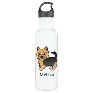 Black And Tan Norwich Terrier Cartoon Dog &amp; Name Stainless Steel Water Bottle