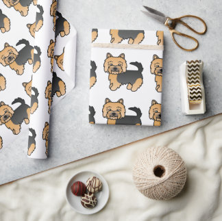 Black And Tan Norwich Terrier Cartoon Dog Pattern Wrapping Paper