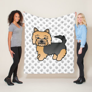 Black And Tan Norwich Terrier Cartoon Dog &amp; Paws Fleece Blanket