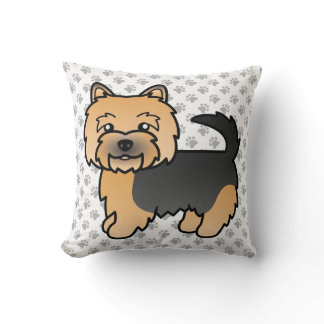 Black And Tan Norwich Terrier Cartoon Dog &amp; Paws Throw Pillow