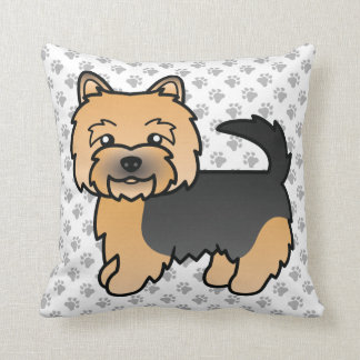 Black And Tan Norwich Terrier Cartoon Dog &amp; Paws Throw Pillow