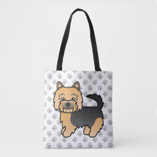 Black And Tan Norwich Terrier Cartoon Dog &amp; Paws Tote Bag