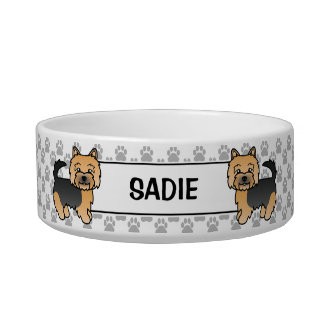 Black And Tan Norwich Terrier Cartoon Dogs &amp; Name Bowl
