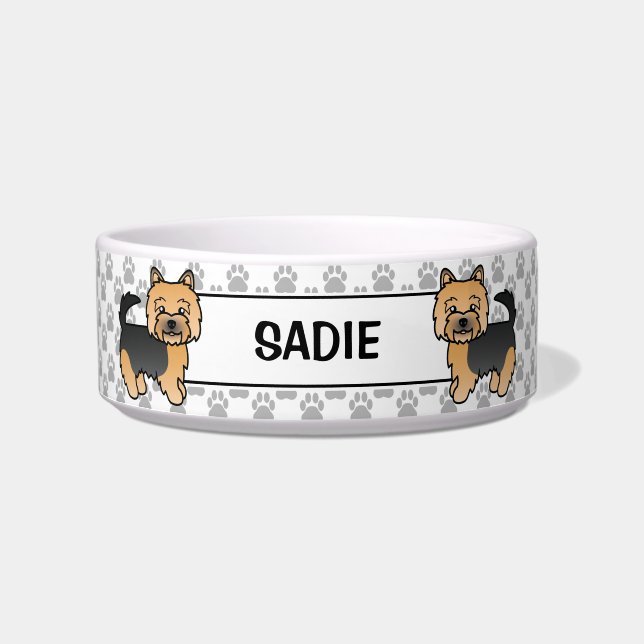 Black And Tan Norwich Terrier Cartoon Dogs & Name Bowl (Front)