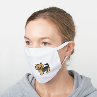 Black And Tan Norwich Terrier Cute Cartoon Dog White Cotton Face Mask
