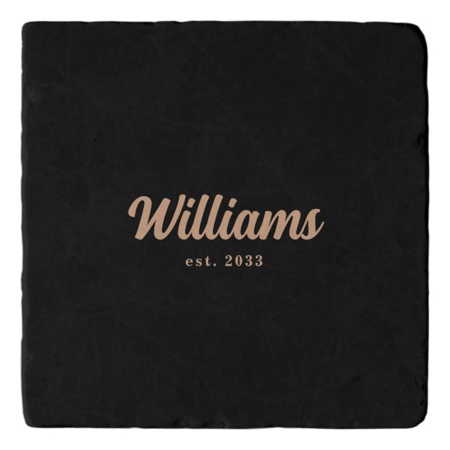 Black and Tan Personalized Family Name Kitchen Trivet (Front)