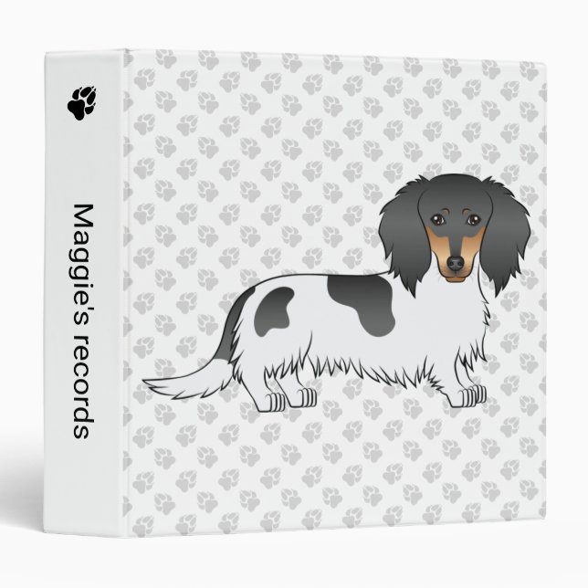Black And Tan Piebald Long Hair Dachshund Dog 3 Ring Binder (Front/Spine)