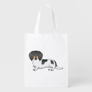 Black And Tan Piebald Long Hair Dachshund Dog Grocery Bag