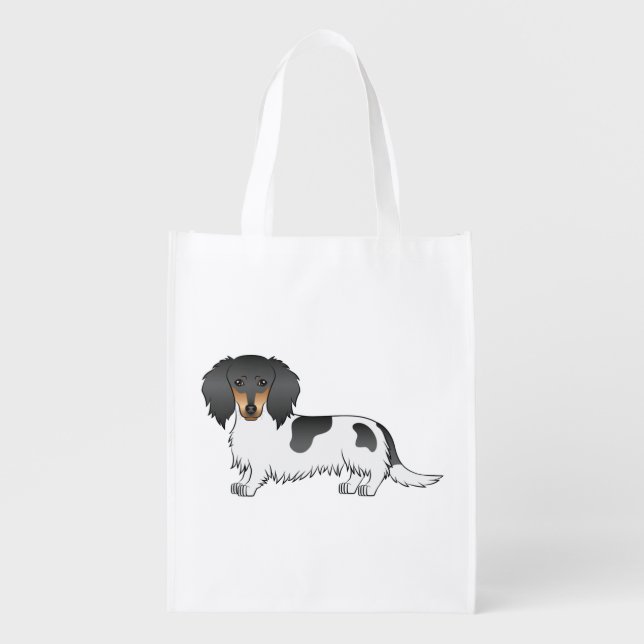 Black And Tan Piebald Long Hair Dachshund Dog Grocery Bag (Front)