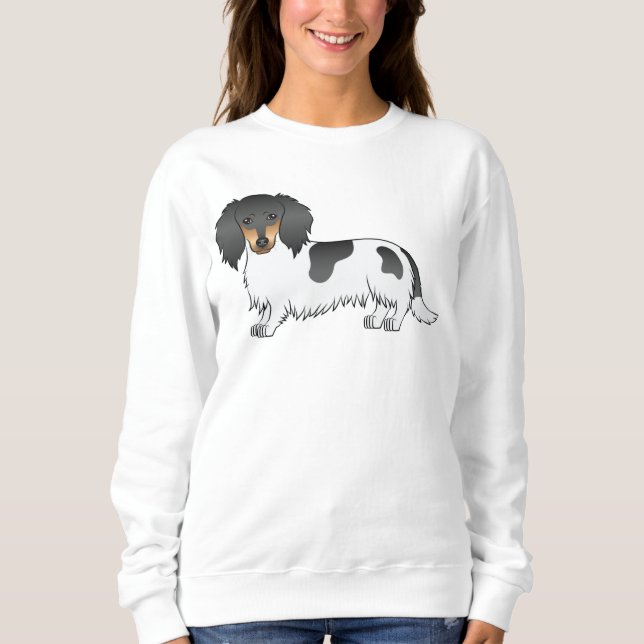 Black And Tan Piebald Long Hair Dachshund Dog Sweatshirt (Front)
