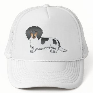 Black And Tan Piebald Long Hair Dachshund Dog Trucker Hat