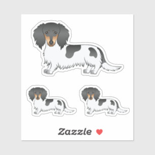 Black And Tan Piebald Long Hair Dachshund Dogs Sticker