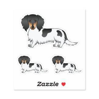 Black And Tan Piebald Long Hair Dachshund Dogs Sticker