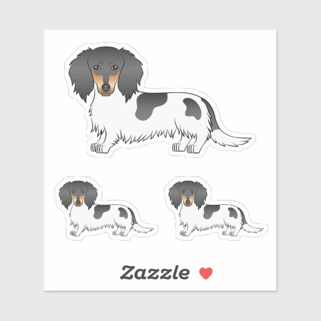 Black And Tan Piebald Long Hair Dachshund Dogs Sticker (Sheet)