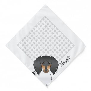 Black And Tan Piebald Long Hair Dachshund Head Bandana