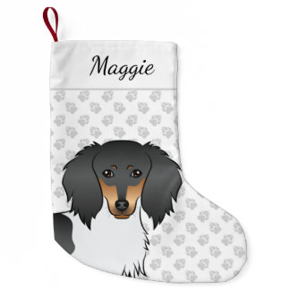 Black And Tan Piebald Long Hair Dachshund Head Small Christmas Stocking