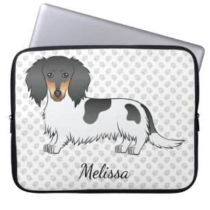 Black And Tan Piebald Long Hair Dachshund & Name Laptop Sleeve
