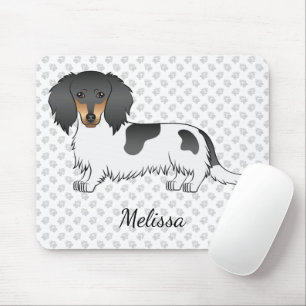 Black And Tan Piebald Long Hair Dachshund & Name Mouse Pad