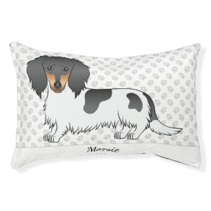 Black And Tan Piebald Long Hair Dachshund & Name Pet Bed